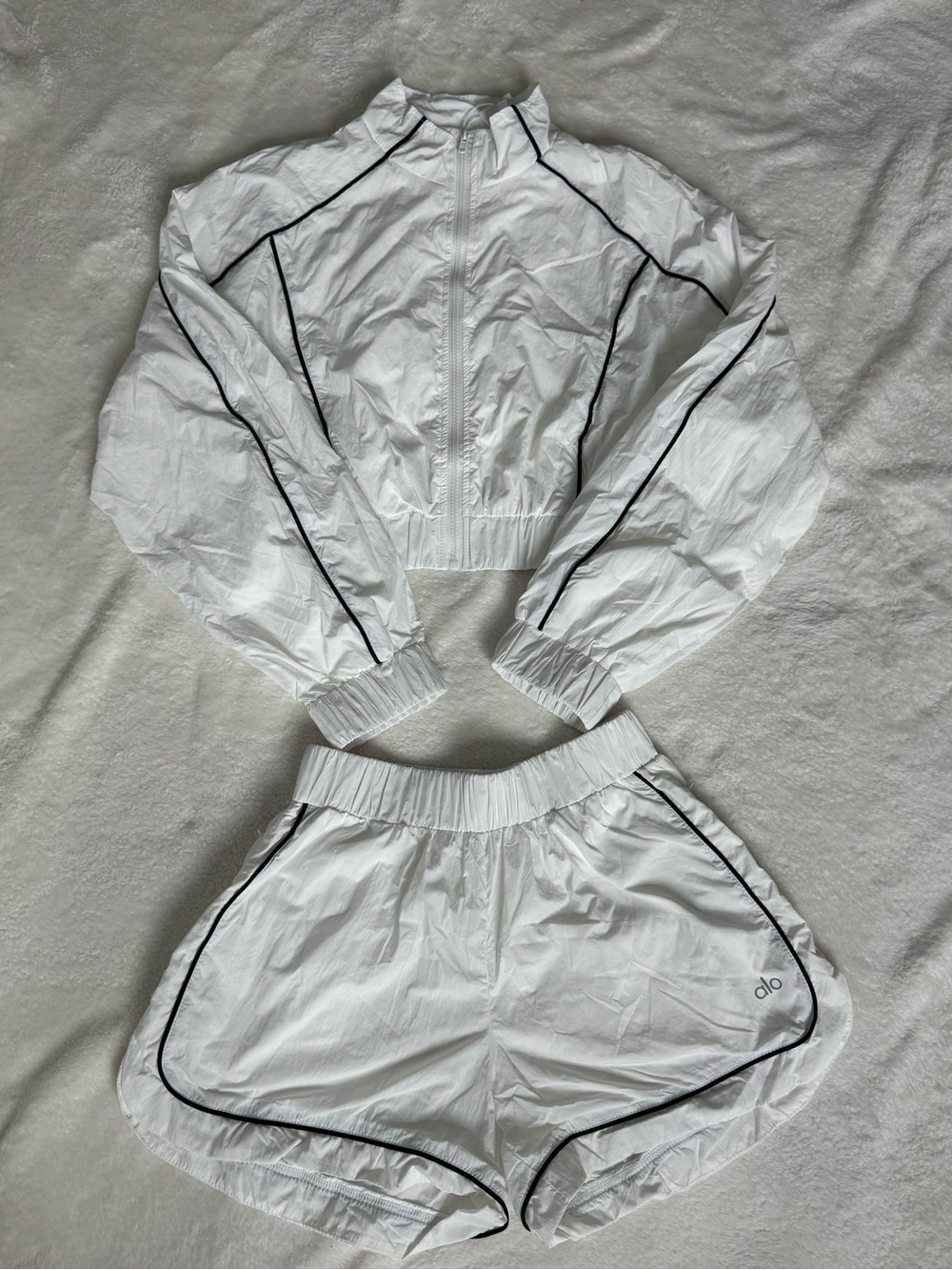 ALO Yoga Kids White Shorts with Black Piping